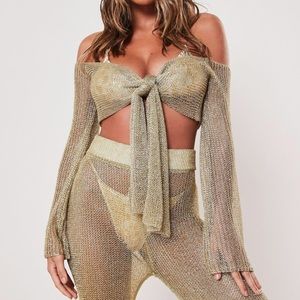 Metallic Tie Front Crop Top